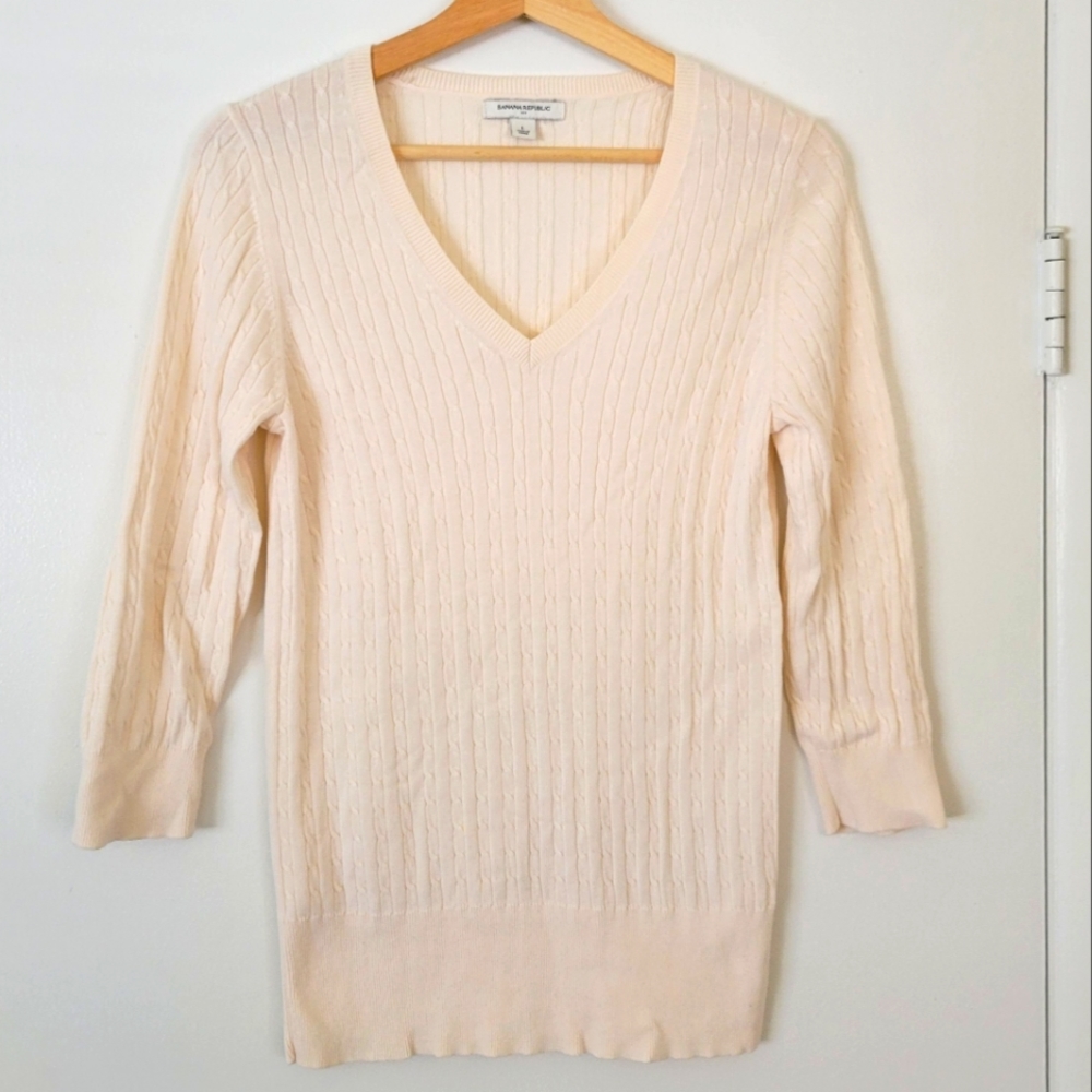 Banana Republic Cream Three-quarter sleeve V-neck sweater